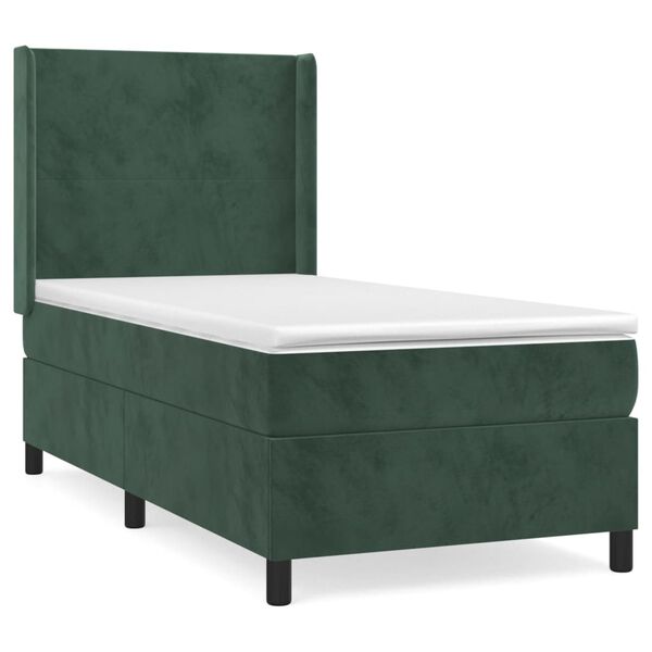 vidaXL Cama com molas/colch&atilde;o 90x190 cm veludo verde-escuro