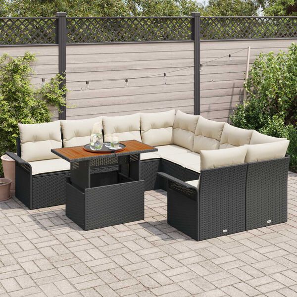 vidaXL Conjunto de Sofá de Jardim 9 pcs Preto Rattan Sintético