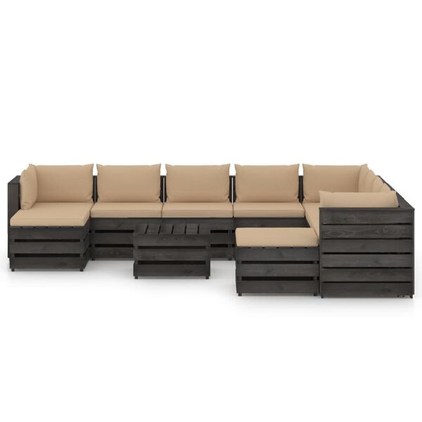 vidaXL 11pcs conj. lounge jardim + almofad&otilde;es madeira impreg. cinzento