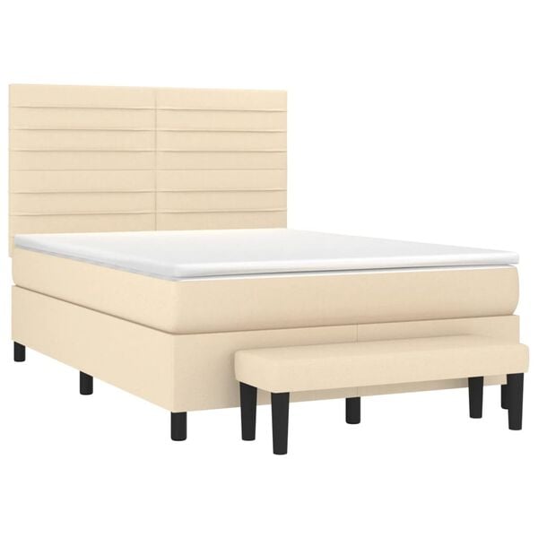 vidaXL Cama com molas/colch&atilde;o 140x190 cm tecido cor creme