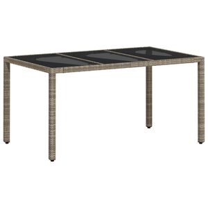 vidaXL Mesa de jardim c/ tampo vidro 150x90x75 cm vime PE cinza-claro