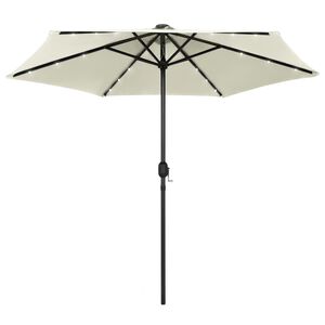 vidaXL Guarda-sol jardim luzes LED/poste alum&iacute;nio 270 cm branco areia