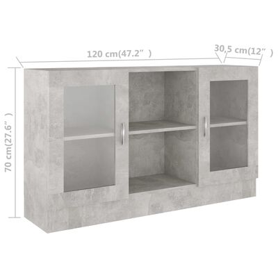 vidaXL Armário vitrine 120x30,5x70 cm contraplacado cinzento cimento