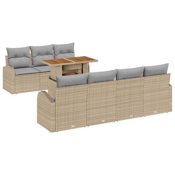 vidaXL Conjunto de Sof&aacute; de Jardim 8 pcs Bege Rattan Sint&eacute;tico