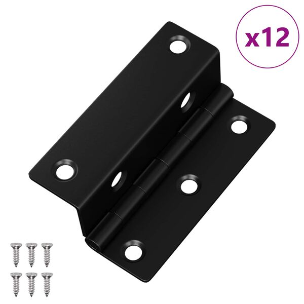 vidaXL Dobradi&ccedil;a 12 pcs Preto 38 x 17 x 60 mm Ferro