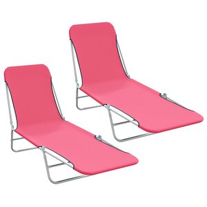 vidaXL Espregui&ccedil;adeiras dobr&aacute;veis 2 pcs a&ccedil;o e tecido rosa