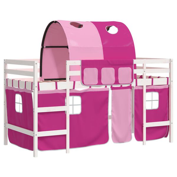 vidaXL Cama alta p/ criança c/ túnel 90x190 cm pinho maciço rosa