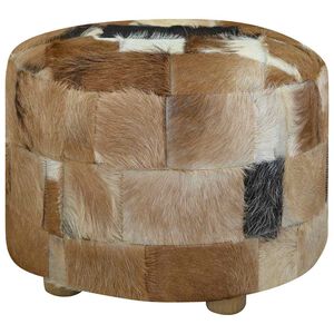 vidaXL Pufe de pele de cabra redondo 50x50x45 cm