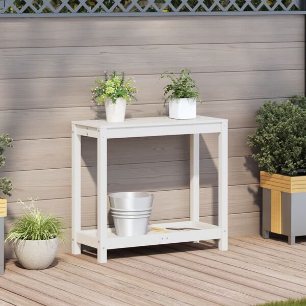 vidaXL Mesa jardinagem c/ prateleira 82,5x35x75 cm pinho maci&ccedil;o branco