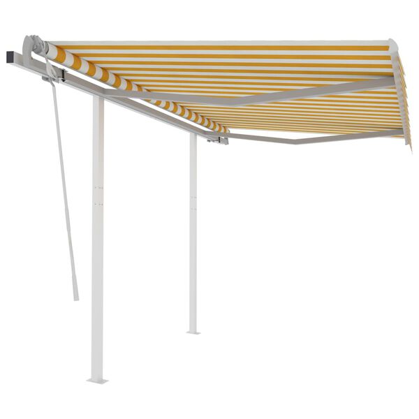vidaXL Toldo retr&aacute;til manual com postes 3x2,5 m amarelo e branco