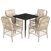vidaXL 5 pcs conjunto de jantar p/ jardim com almofad&otilde;es vime PE bege