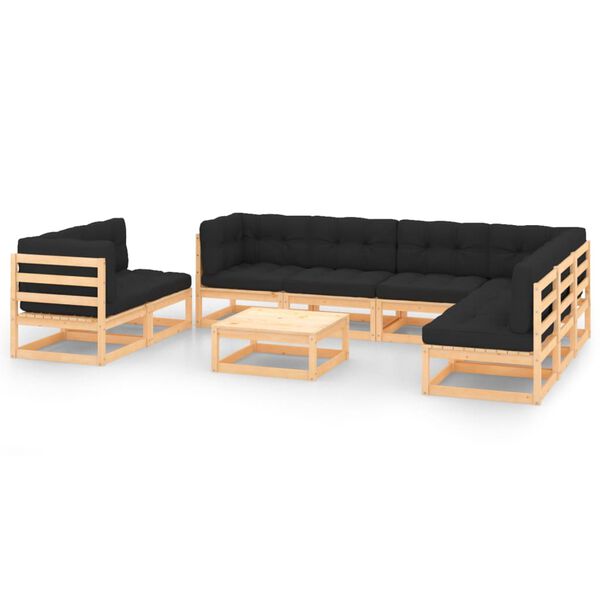 vidaXL 9 pcs conjunto lounge de jardim c/ almofad&otilde;es pinho maci&ccedil;o