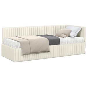vidaXL Estrutura de Cama de Canto com Colch&atilde;o 2 unid. Creme