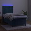 vidaXL Cama box spring c/ colch&atilde;o/LED 90x190 cm veludo azul-escuro