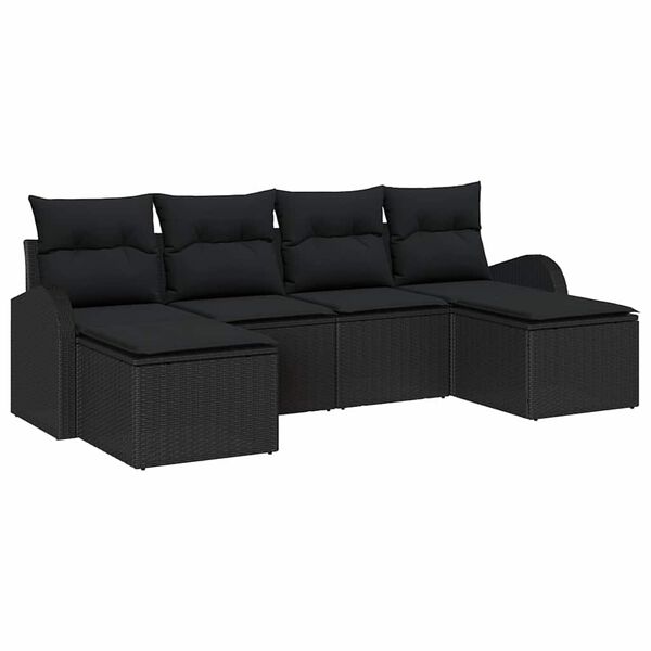 vidaXL Conjunto de Sof&aacute;s com almofada 6 pcs Preto vime PE
