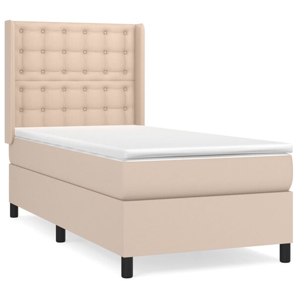 vidaXL Cama com molas/colch&atilde;o 90x190 cm couro artificial cappuccino