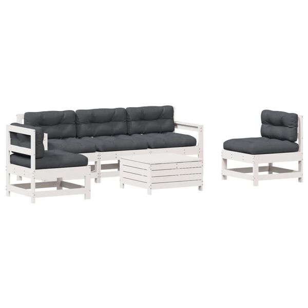 vidaXL 6 pcs conjunto lounge jardim c/ almofad&otilde;es pinho maci&ccedil;o branco