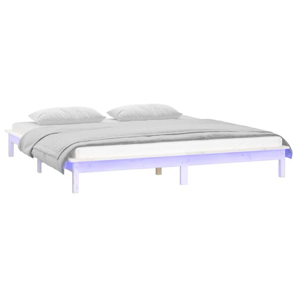 vidaXL Estrutura de cama com luzes LEDs 140x200 madeira maci&ccedil;a branco