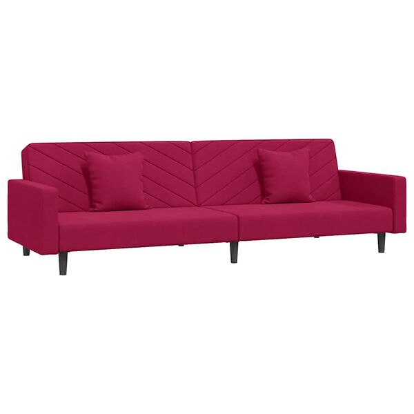 vidaXL Sof&aacute;-cama 2 lugares com duas almofadas veludo vermelho tinto