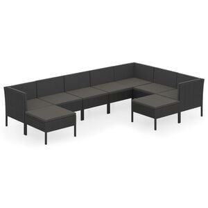 vidaXL 9 pcs conjunto lounge de jardim c/ almofad&otilde;es vime PE preto