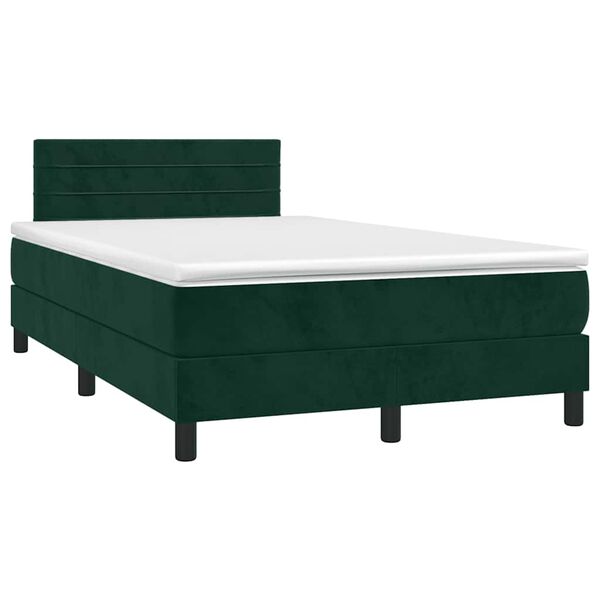 vidaXL Cama box spring c/ colch&atilde;o/LED 120x200 cm veludo verde-escuro