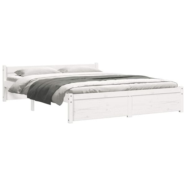 vidaXL Estrutura de cama casal 135x190 cm madeira maci&ccedil;a branco