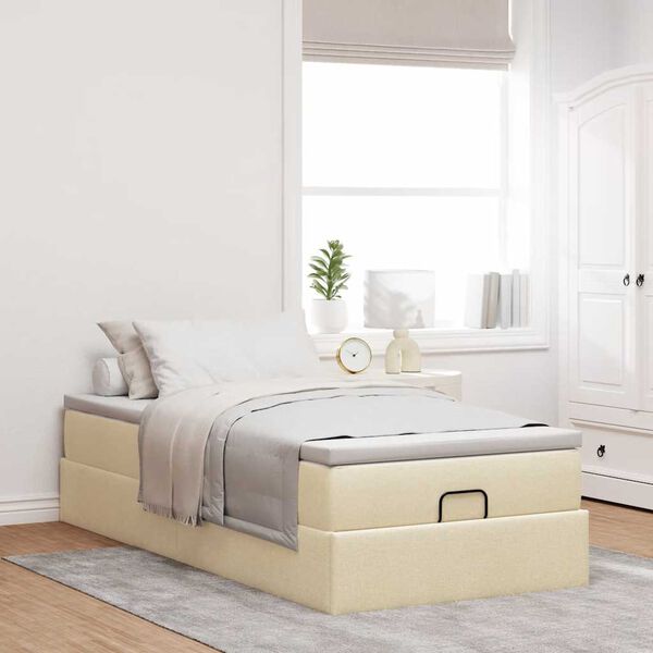 vidaXL Estrutura de cama otomana com creme de colch&atilde;o 80x200cm tecido