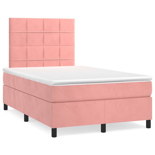 vidaXL Cama box spring c/ colch&atilde;o luzes e LED 120x190 cm veludo rosa