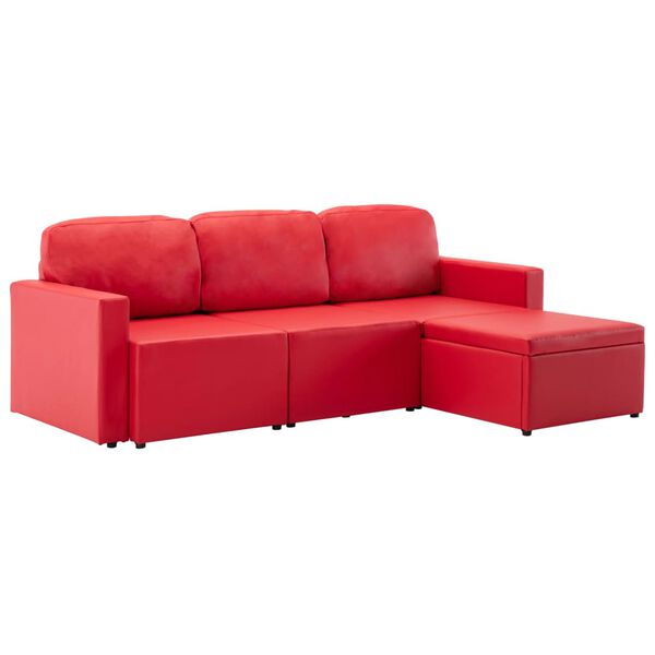 vidaXL Sofá-cama modular de 3 lugares couro artificial vermelho