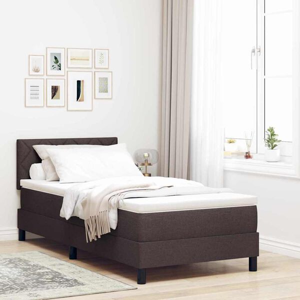 vidaXL Cama Box com colch&atilde;o Marrom Escuro 100 x 200 cm tecido