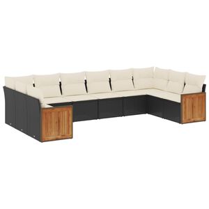 vidaXL 10 pcs conjunto sof&aacute;s de jardim c/ almofad&otilde;es vime PE preto