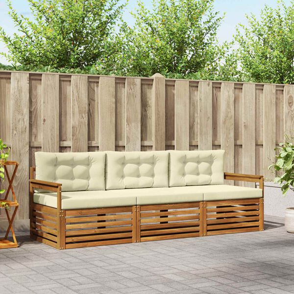 vidaXL Conjunto de Sof&aacute;s para Exterior 3 pcs Natural e Creme