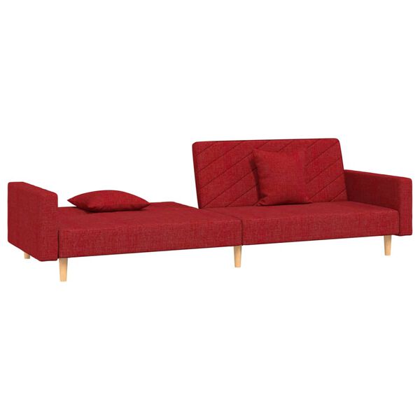vidaXL Sof&aacute;-cama 2 lugares com duas almofadas tecido vermelho tinto