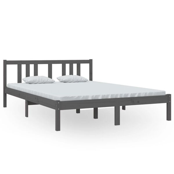 vidaXL Estrutura de cama 140x200 cm madeira maci&ccedil;a cinzento