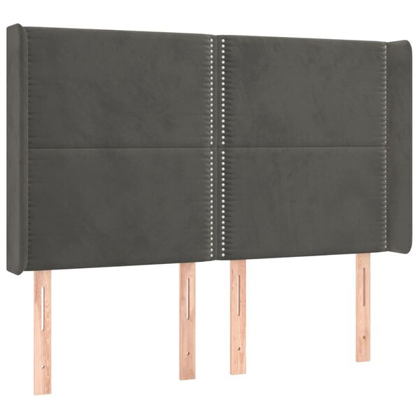 vidaXL Cabeceira cama c/ abas veludo 147x16x118/128 cm cinzento-escuro