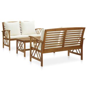 vidaXL 3 pcs conjunto lounge de jardim c/ almofad&otilde;es ac&aacute;cia maci&ccedil;a
