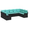 vidaXL Conjunto de Sof&aacute; de Jardim com almofada 9 pcs Preto vime PE
