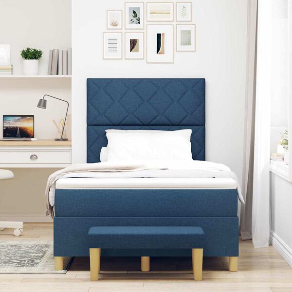 vidaXL Cama Box com colch&atilde;o com cabeceira Azul 120 x 190 cm tecido