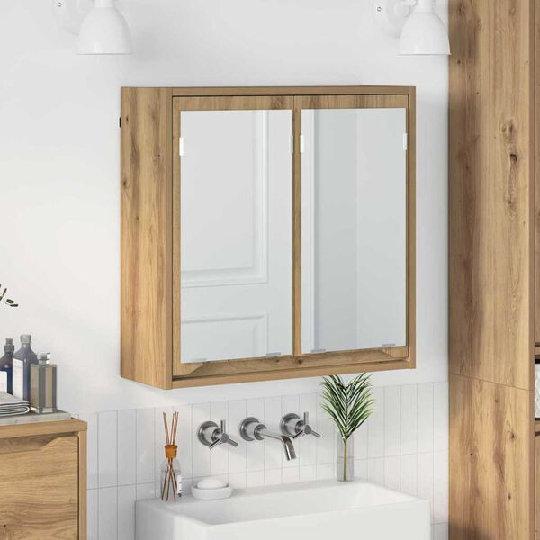 vidaXL Arm&aacute;rio de Espelho para Banheiro com porta Carvalho Artesanal