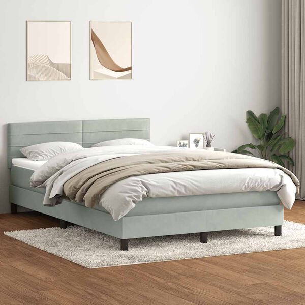 vidaXL Cama com molas/colch&atilde;o 160x220 cm veludo cinzento-claro