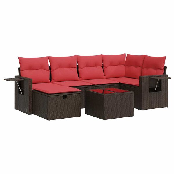 vidaXL 6 pcs conjunto de sof&aacute;s jardim c/ almofad&otilde;es vime PE castanho