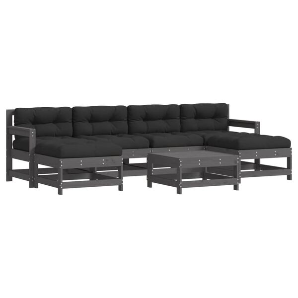 vidaXL 7 pcs conjunto lounge jardim c/ almofad&otilde;es madeira maci&ccedil;a cinza