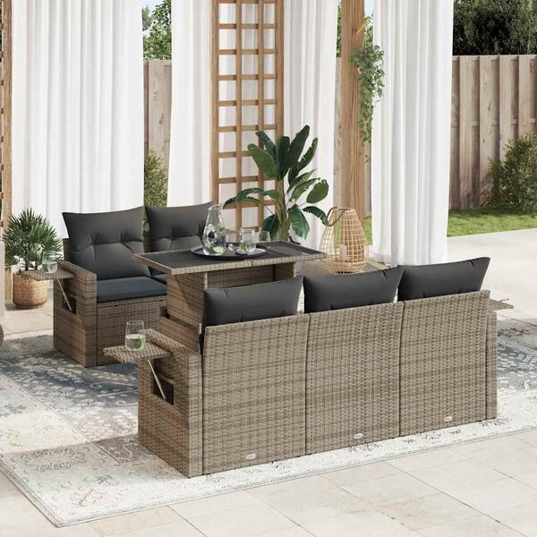 vidaXL 6 pcs conjunto sof&aacute;s de jardim com almofad&otilde;es vime cinzento