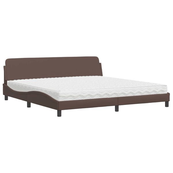 vidaXL Cama com colch&atilde;o Dover 200x200 cm couro artificial castanho