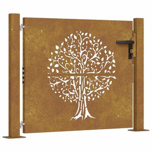 vidaXL Port&atilde;o de jardim 100x75 cm em a&ccedil;o corten com design de &aacute;rvore
