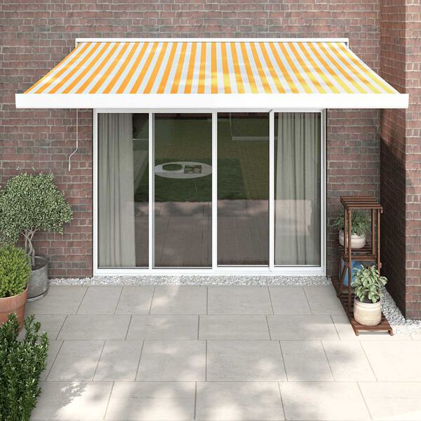 vidaXL Toldo retr&aacute;til 3,5x2,5 m tecido e alum&iacute;nio amarelo e branco