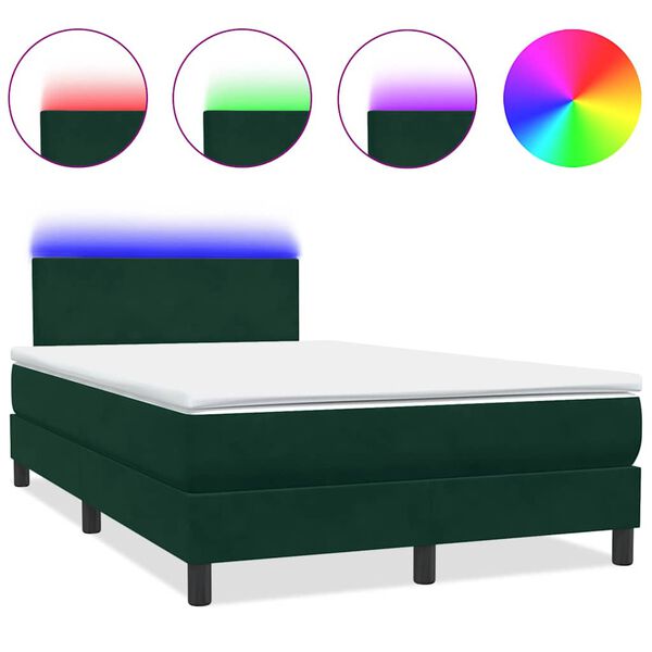 vidaXL Cama box spring c/ colch&atilde;o e LED 120x220 cm veludo verde-escuro