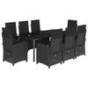 vidaXL 9 pcs conjunto de jantar p/ jardim c/ almofad&otilde;es vime PE preto