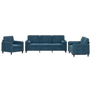 vidaXL 3 pcs conjunto de sof&aacute;s com almofadas veludo azul