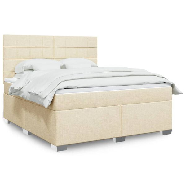 vidaXL Cama com molas/colch&atilde;o 180x200 cm tecido cor creme